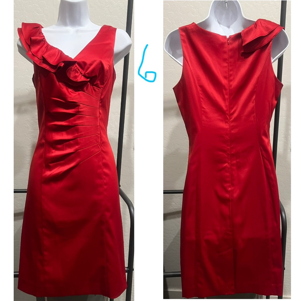 Red Cinched Ruffle Dress